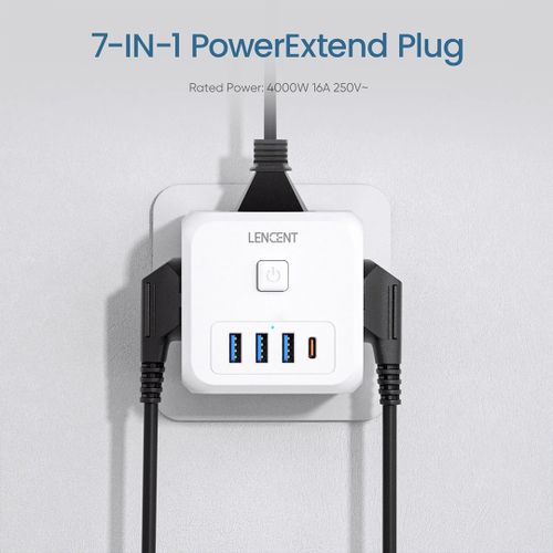 Lencent Prise multifonction 7en1, 3 Prises AC, 3 Ports USB,1 Port Type C, Multi Protéger à prix pas cher