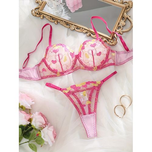 product_image_name-sexy diva-Nuisette Ensemble De Lingerie Luxueuse Rose Brodé avec motifs Cœurs-1