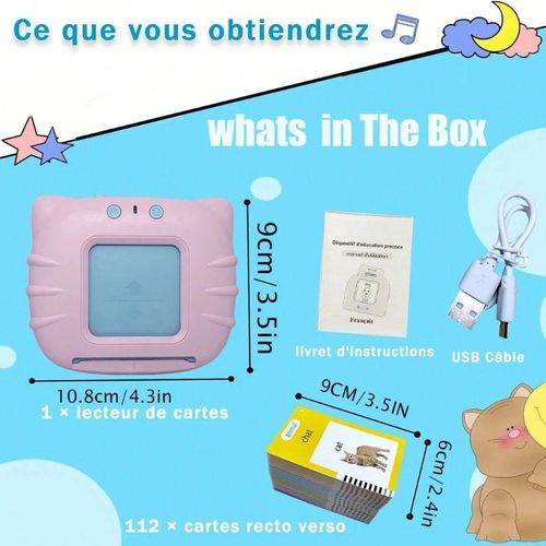 product_image_name-Generic-حزمة تعليمية 2 في 1 قارئ بطاقات تفاعلي بالفرنسية والإنجليزية مع 112 بطاقة تعليمية مزدوجة الجوانب 224 كلمة نطق وأصوات زر التكرار قابل لإعادة الشحن عبر USB + جهاز لوحي LCD مقاس 8.5 بوصة للكتابة والرسم مع قلم للأطفال-8