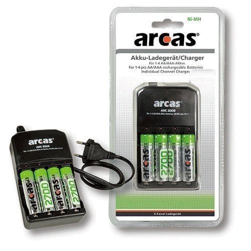 Arcas Chargeur de Piles-Batteries AA / AAA +4 Piles Rechargeables