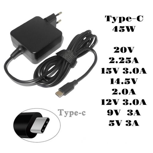 Generic Chargeur Universal USB type-c 45W (20V,15V,14.5V,12V,9V,5V) à prix  pas cher