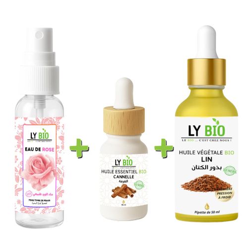 product_image_name-LY BIO-ليبيو عبوة ماء ورد 100 مل + زيت أساسي قرفة 10 مل + زيت بذور الكتان 50 مل - قطارة-1
