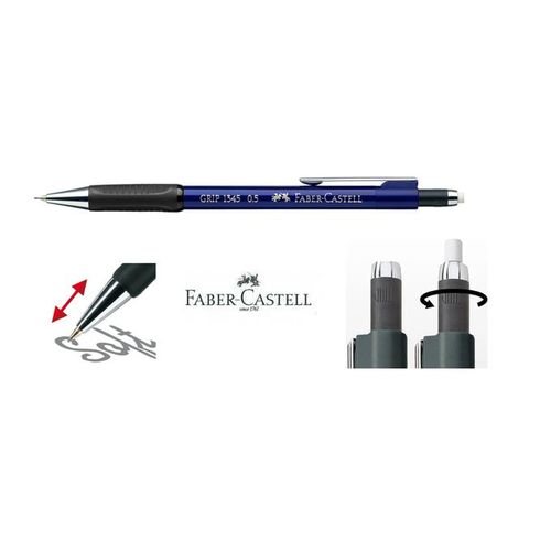 Faber castell Porte mine GRIP Caoutchoutée 0,5mm bleu métallique,Mine  Rétractable,Avec Gomme à prix pas cher