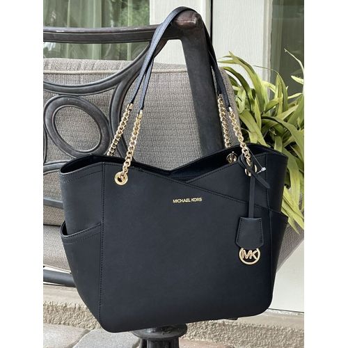 Michael Kors Grand Sac MK a epaule Jet Set Large Saffiano en argente silver Noir