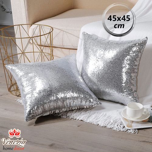 Venezia Housse de Coussin Paillettes Satin Taie d'oreiller Sequin pour la  Décoratif (45 x 45 cm) ( D'or ) à prix pas cher