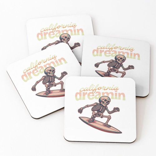 product_image_name-Generic-4 Dessous de Verre Squelette surfeur rêvant de Californie sous tasse unique -1