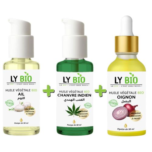 product_image_name-LY BIO-PACK HUILE AIL 50ML - POMPE + HUILE HYDRATANTE & NUTRITIVE 50ML - POMPE + HUILE OIGNON 50ML - PIPETTE-1