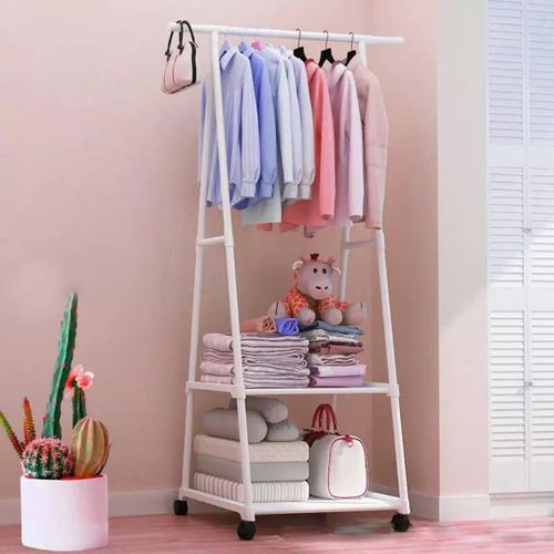 Generic Porte-vêtements amovible de chambre à coucher avec roulettes porte-manteau  et 2 étagères pour chaussures -blanc- à prix pas cher