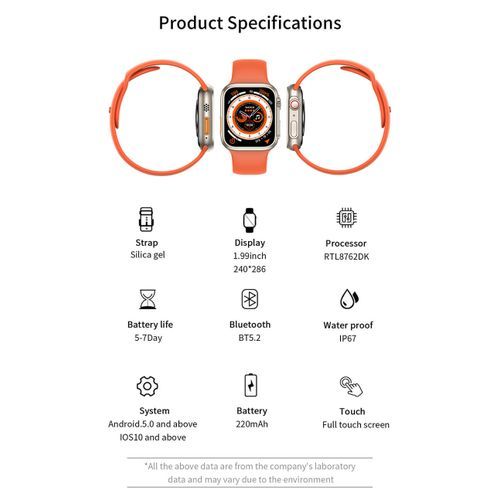 Montre connectée Ultra pour hommes et femmes, avec appels Bluetooth,  étanche, charge sans fil, écran HD de 2 pouces, nouvelle collection 2022