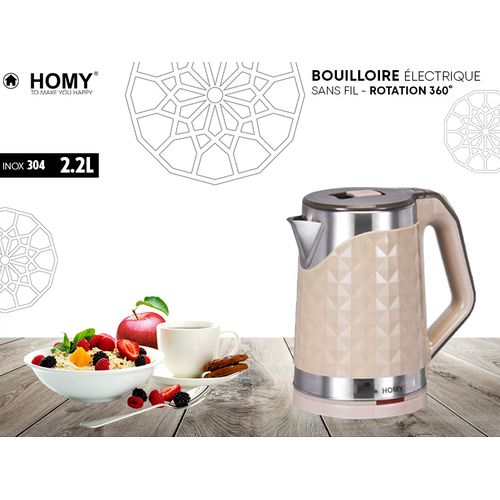 Homy Bouilloire Electrique Gd.Md 2.2L Design Diamant Corps INOX - Beige à  prix pas cher