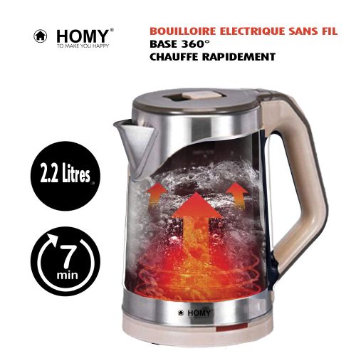 Homy Bouilloire Electrique Gd.Md 2.2L Design Diamant Corps INOX - Beige à  prix pas cher