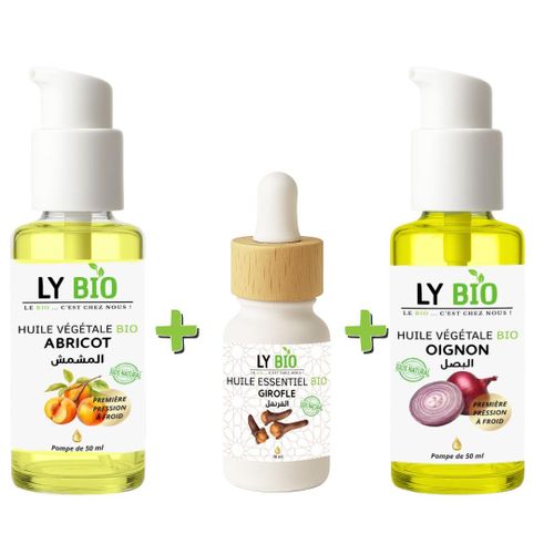 product_image_name-LY BIO-PACK HUILE ABRICOT 50ML - POMPE + HUILE ESSENTIEL GIROFLE 10ML + HUILE OIGNON 50ML - POMPE-1