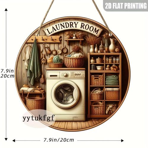 product_image_name-Generic-Plaque Murale de Buanderie Rustique en Bois Récyclé Ronde 2D Plate, 20.32x20.32 cm avec Art Détaillé sur le Thème du Linge, Décoration Campagnarde pour Intérieur ou Fenêtre, Cadeau d'Emménagement pour Femmes, Décor de Buanderie, Art Mural Intérieur, Pann-3