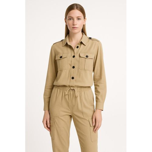product_image_name-Generic-Combinaison beige sand camel pour femmes suit été chemise + pantalon-2