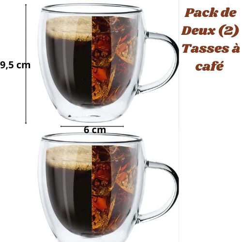 Luxus 2Pcs Tasse à Café/Thé en verre double paroi avec poignée, Résistant à  la chaleur à prix pas cher