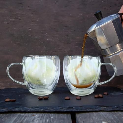 Luxus Tasse à Café/Thé en verre à double paroi avec poignée, résistant à la  chaleur à prix pas cher