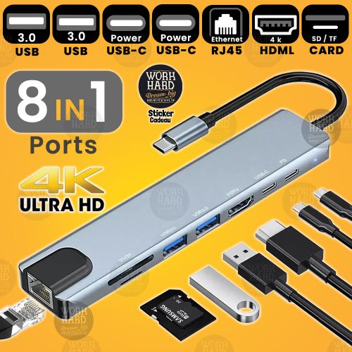 Generic Adaptateur Hub USB C 6 En 1 avec Ethernet Multi-Port Type C Adapter  with 4K HDMI à prix pas cher