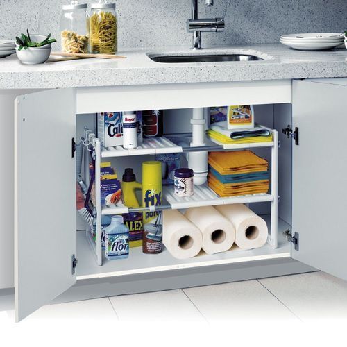 Sink Etagère sous-évier extensible, 2 niveaux modulables, Gris