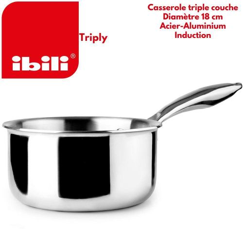 product_image_name-Ibili-653318 Casserole Triply Natural Diamètre 18 cm – 2 Litres, Structure De 3 Couches Acier-Aluminium-Acier, Tous Feux dont Induction, Poignée Inox Isolée-1