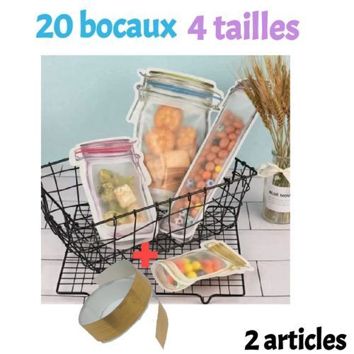 Sacs Bocaux Souples - Sachets Hermétiques Réutilisables - Pack de 20 P