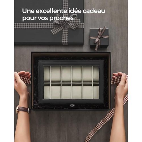 product_image_name-Generic-Coffret à Montre/Boîte/Présentoir, Rangement pour Montres en Cuir PU, Cadeau pour Homme, 12 Compartiments en Velours, Noir-3