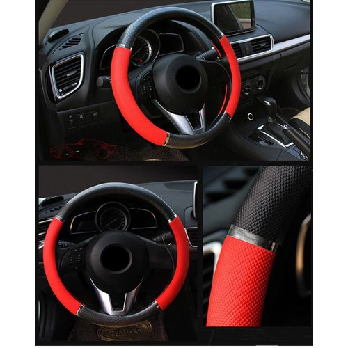 Generic Couvre Volant voiture Rouge/Noir Couverture Cache volant Voiture  Housse