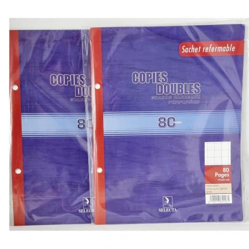 Selecta COPIES DOUBLES PERFOREES 17X22 CM 80 PAGES lot de 2 paquets GRANDS  CARREAUX à prix pas cher