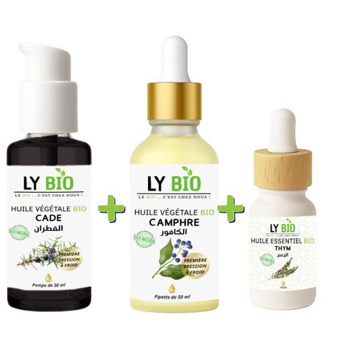 product_image_name-LY BIO-PACK HUILE CADE 50ML - POMPE + HUILE CAMPHREE 50ML - PIPETTE + HUILE ESSENTIEL THYM 10ML-1