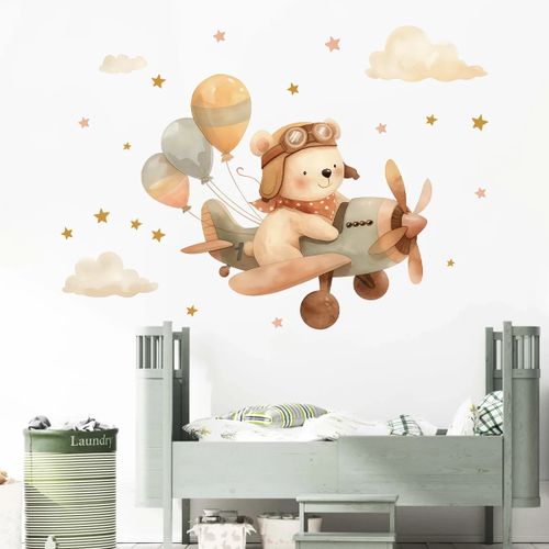product_image_name-Generic-Autocollant Cartoon Airplane Rabbit Bear Wall Stickers for Kids Room Background Baby-1