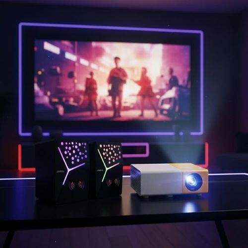 product_image_name-Generic-Pack Home Cinéma Premium – Mini Vidéoprojecteur HD + Ensemble de 2 Enceintes Bluetooth RGB-7