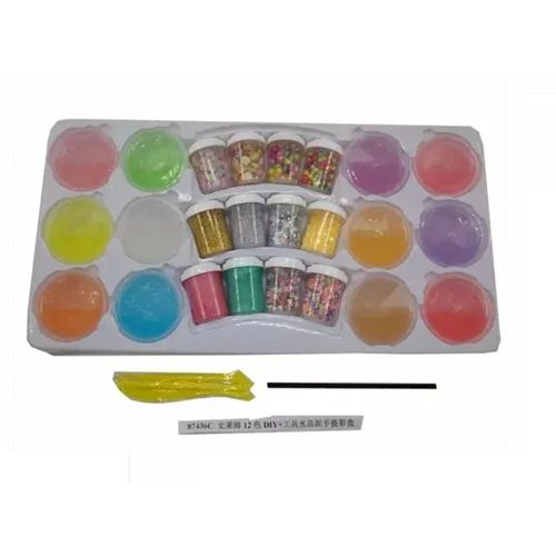 Coffret 12 pots Slime avec 12 pots de paillettes, perles à