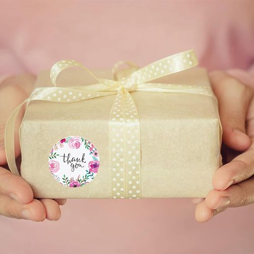 product_image_name-Generic-100 autocollants floraux de remerciement - Autocollants ronds brillants de 2,54 cm avec roses roses, feuilles vertes et design élégant en cursif "Merci" pour emballage cadeaux, scrapbooking, mariages, anniversaires, événements d'entreprise, adhésifs mig-4