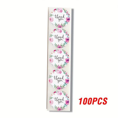 product_image_name-Generic-100 autocollants floraux de remerciement - Autocollants ronds brillants de 2,54 cm avec roses roses, feuilles vertes et design élégant en cursif "Merci" pour emballage cadeaux, scrapbooking, mariages, anniversaires, événements d'entreprise, adhésifs mig-5