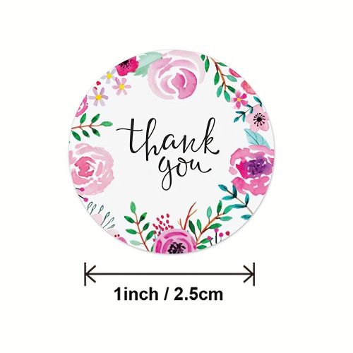 product_image_name-Generic-100 autocollants floraux de remerciement - Autocollants ronds brillants de 2,54 cm avec roses roses, feuilles vertes et design élégant en cursif "Merci" pour emballage cadeaux, scrapbooking, mariages, anniversaires, événements d'entreprise, adhésifs mig-7