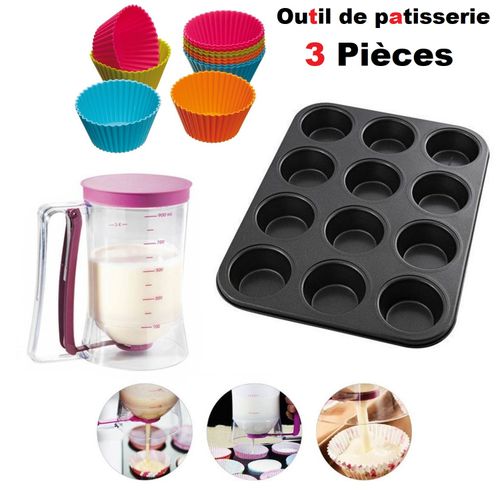 Generic Moule à cupcake + 12 Caissettes à muffins en Silicone +  Distributeur de pâte à prix pas cher