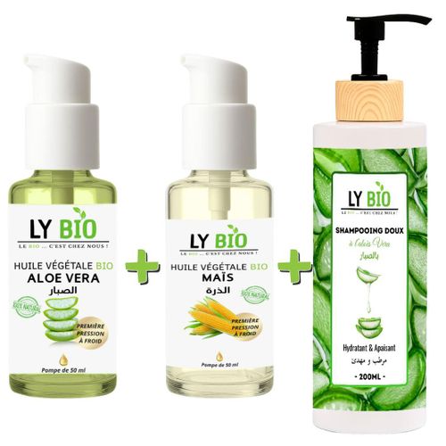 product_image_name-LY BIO-PACK HUILE ALOE VERA 50ml - POMPE + HUILE MAIS 50ML - POMPE + SHAMPOOING ALOE VERA 200ML-1