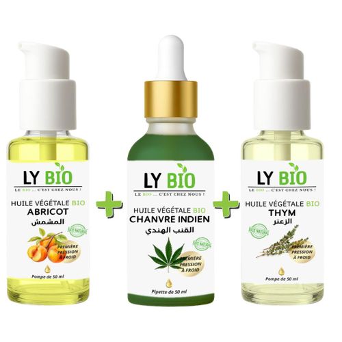 product_image_name-LY BIO-PACK HUILE ABRICOT 50ML - POMPE + HUILE HYDRATANTE & NUTRITIVE 50ML - PIPETTE + HUILE THYM 50ML - POMPE-1