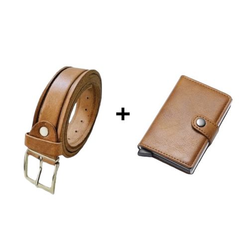 Generic Ceinture Camel 100 Cuir Portefeuille Anti detournement de donnees Marron