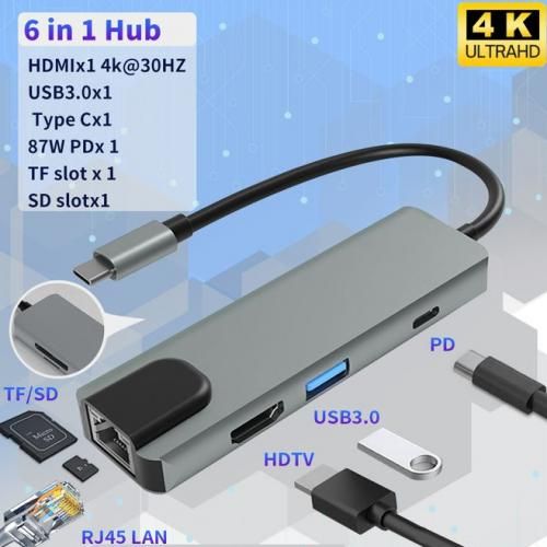 Generic Adaptateur Hub USB C 6 En 1 avec Ethernet Multi-Port Type C Adapter  with 4K HDMI à prix pas cher