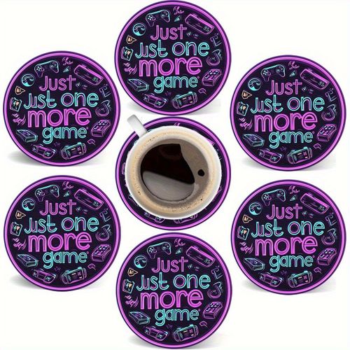 product_image_name-Generic-6 قطع من الوقايات رجعية الألعاب - تصميم "لعبة واحدة فقط أكثر" - وقايات من الخشب المعاد تدويره - حماة الطاولات للاعبين، عيد الحب، ديكور المكتب والمنزل - هدية للاعبين (6 قطع)، إكسسوارات البار، ديكور غرفة الألعاب، تصميم مرح-1