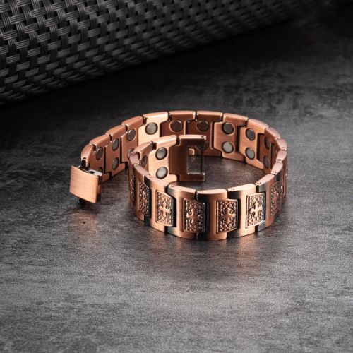 Large Bracelet Magnétique Homme Acier Argenté Or