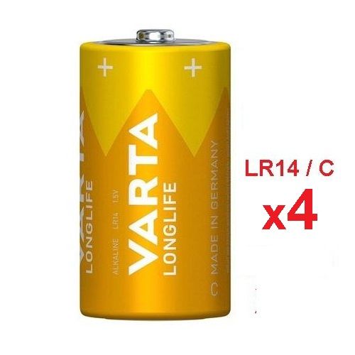 VARTA LONGLIFE Alkaline 4 Batteries Alcaline 1.5v LR14 Type C // Lot de 4 Piles  à prix pas cher