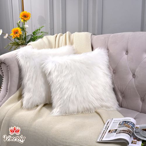 Venezia Housse De Coussin Fourrure, Taie D'oreiller Décorative ( 45x45cm )  ( Blanc ) à prix pas cher