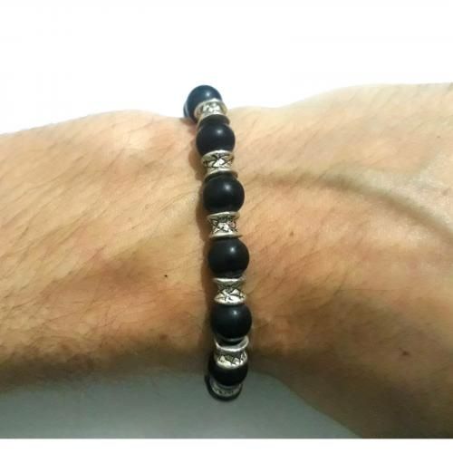 product_image_name-Generic-Agate Pierres Noir Mat Pieces Argenté Unisex - Reglable-2