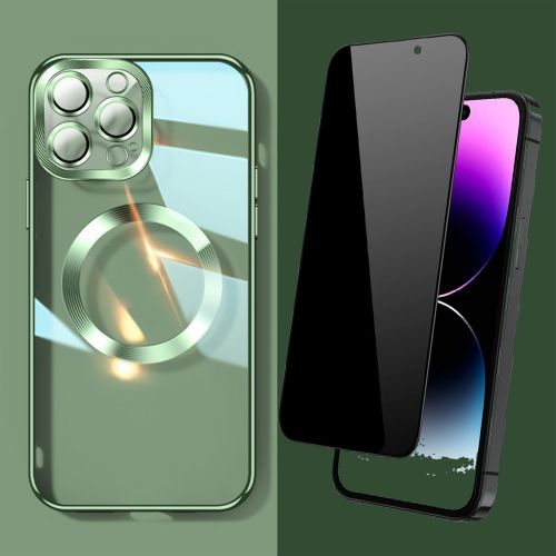 product_image_name-Generic-Pochette MagSafe pour iPhone 13 Pro Case Etui Antichoc Vert + Incassable Protection D'écran Anti-Espion-1