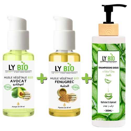 product_image_name-LY BIO-PACK HUILE AVOCAT 50ml - POMPE + HUILE FENUGREC 50ML - POMPE + SHAMPOOING ALOE VERA 200ML-1