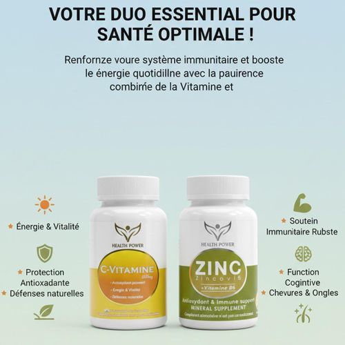 product_image_name-Health Power-PACK = Vitamine C 500mg 90 Comprimés + Zinc Zincovit + Vitamine B6 90 Comprimés-4