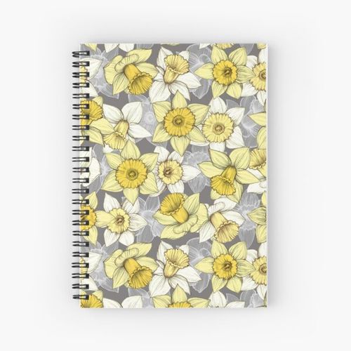 product_image_name-Generic-Daffodil Daze - yellow & grey daffodil illustration pattern Spiral Notebook Bloc note-1