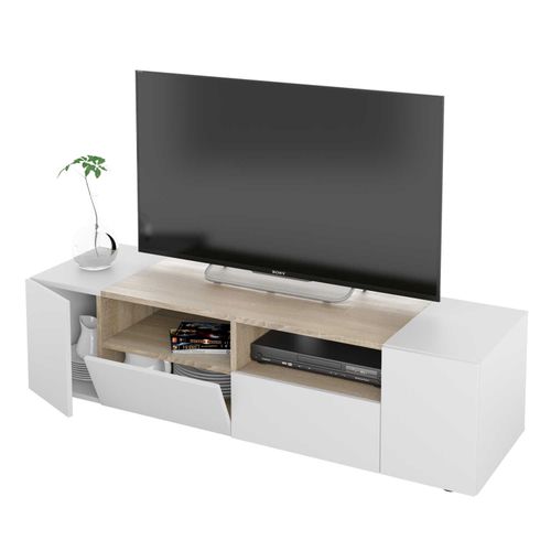 product_image_name-Fores-TAMIKO Meuble TV avec 4 portes (Blanc et chêne) 138 cm-5