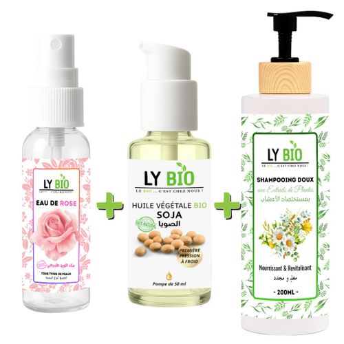 product_image_name-LY BIO-مجموعة ليبيو ماء الورد 100مل + زيت الصويا 50مل - مضخة + شامبو بخلاصة النباتات 200مل-1